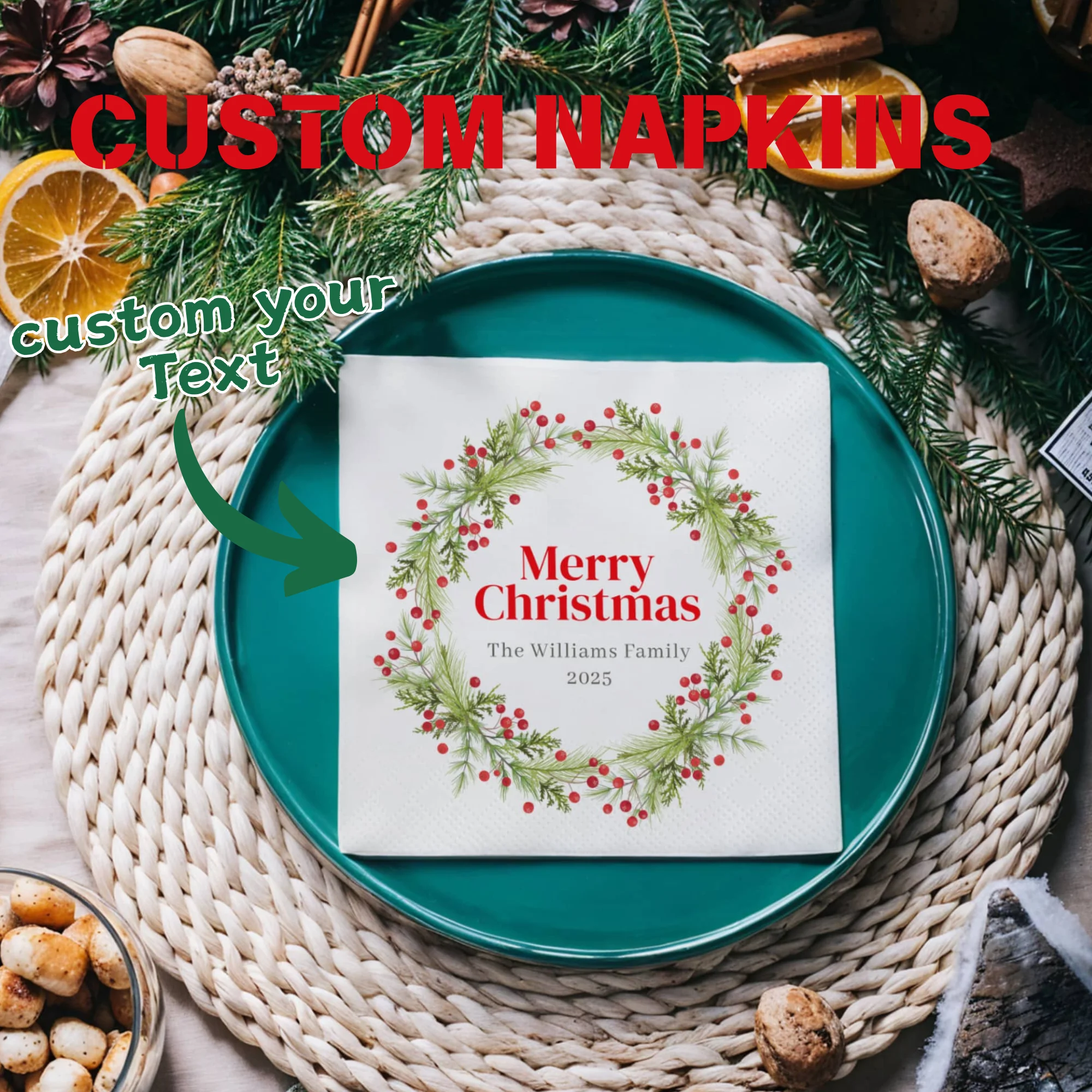 

Персонализированные бумажные салфетки на Рождество Салфетки из текста на заказ Элегантные одноразовые салфетки из фото, для дня рождения, девичника