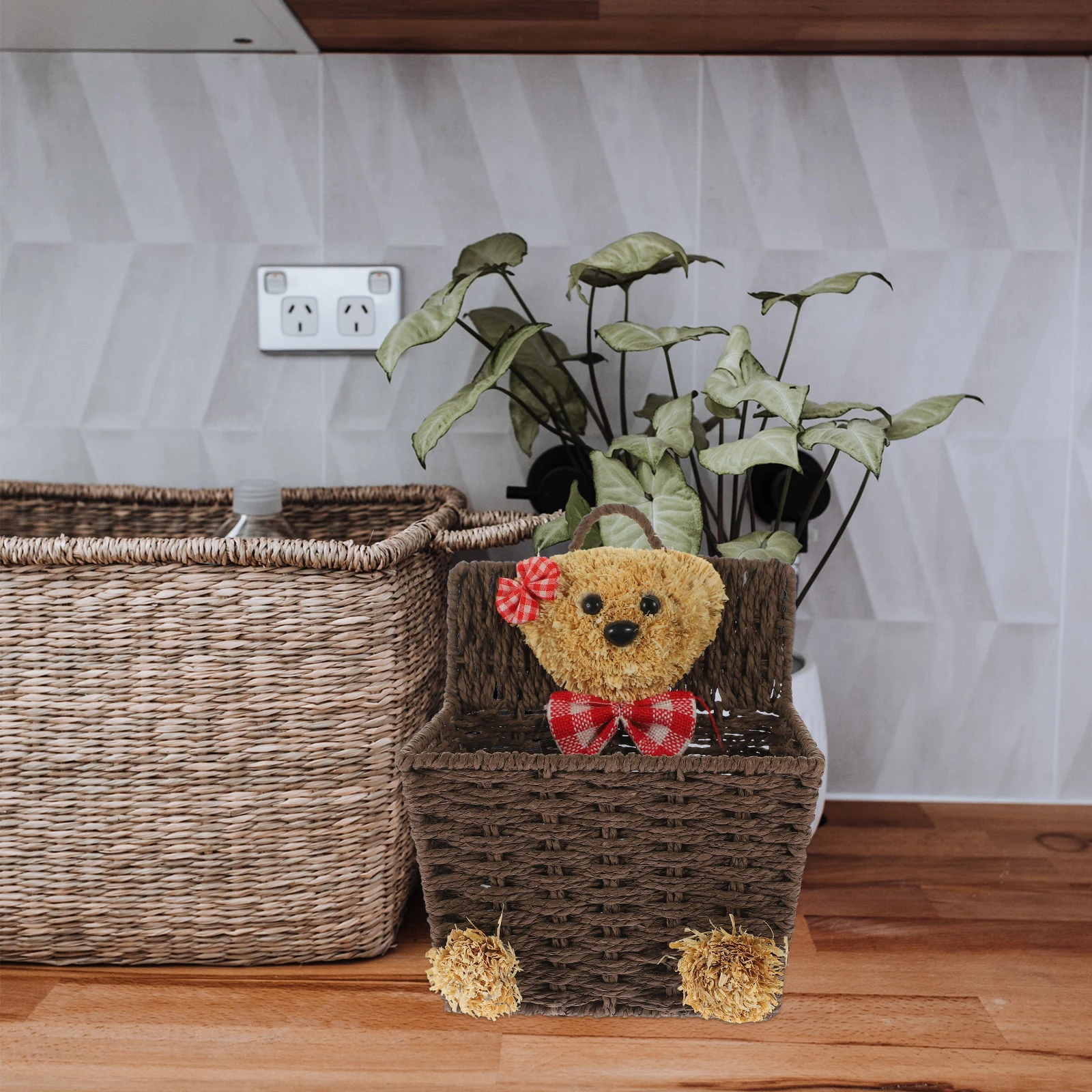 

Мультяшная корзина для хранения, тканые подвесные корзины, настенный декор, милые кухонные контейнеры для кладовой