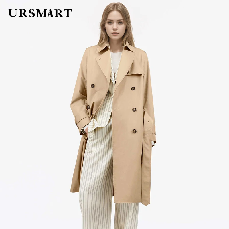 Classic double breasted khaki long cotton women's trench coat elegant and practical custom modern windbreaker jacket for women