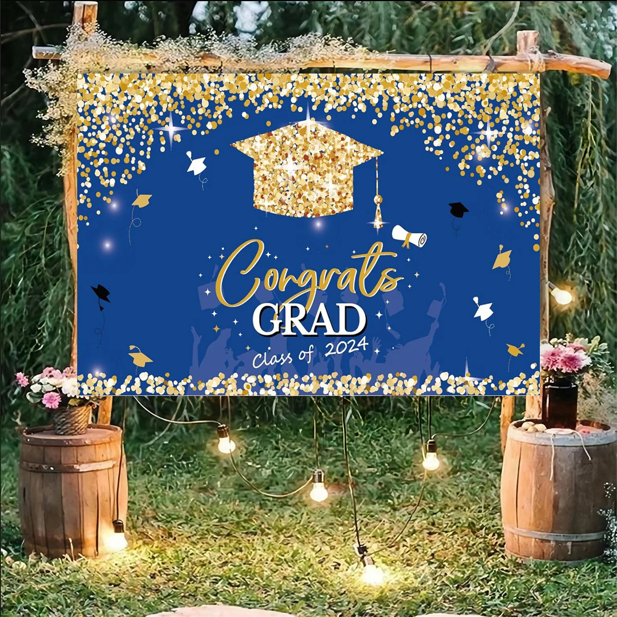 

Class Of 2024 Graduation Graduates Farewell Party Theme Banner Background Ceremony Backdrops Decoration Photograpy Golden Spot