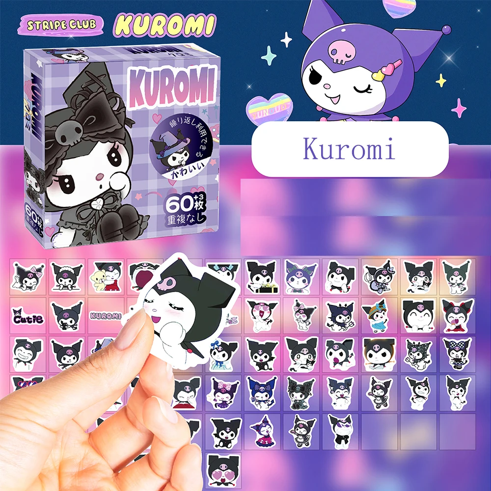 60 Stück kawaii sanrio Aufkleber Anime Kuromi Pochacco Hallo Kitty Pompon Purin Dekoration Aufkleber wasserdichte Kinder DIY Aufkleber Spielzeug