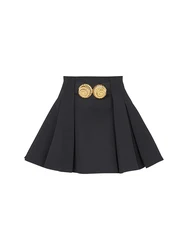 HIGH STREET 2026 Newest Fashion Stylish Designer Women Large Metal Buckle Decoration Pleated Mini Skirt