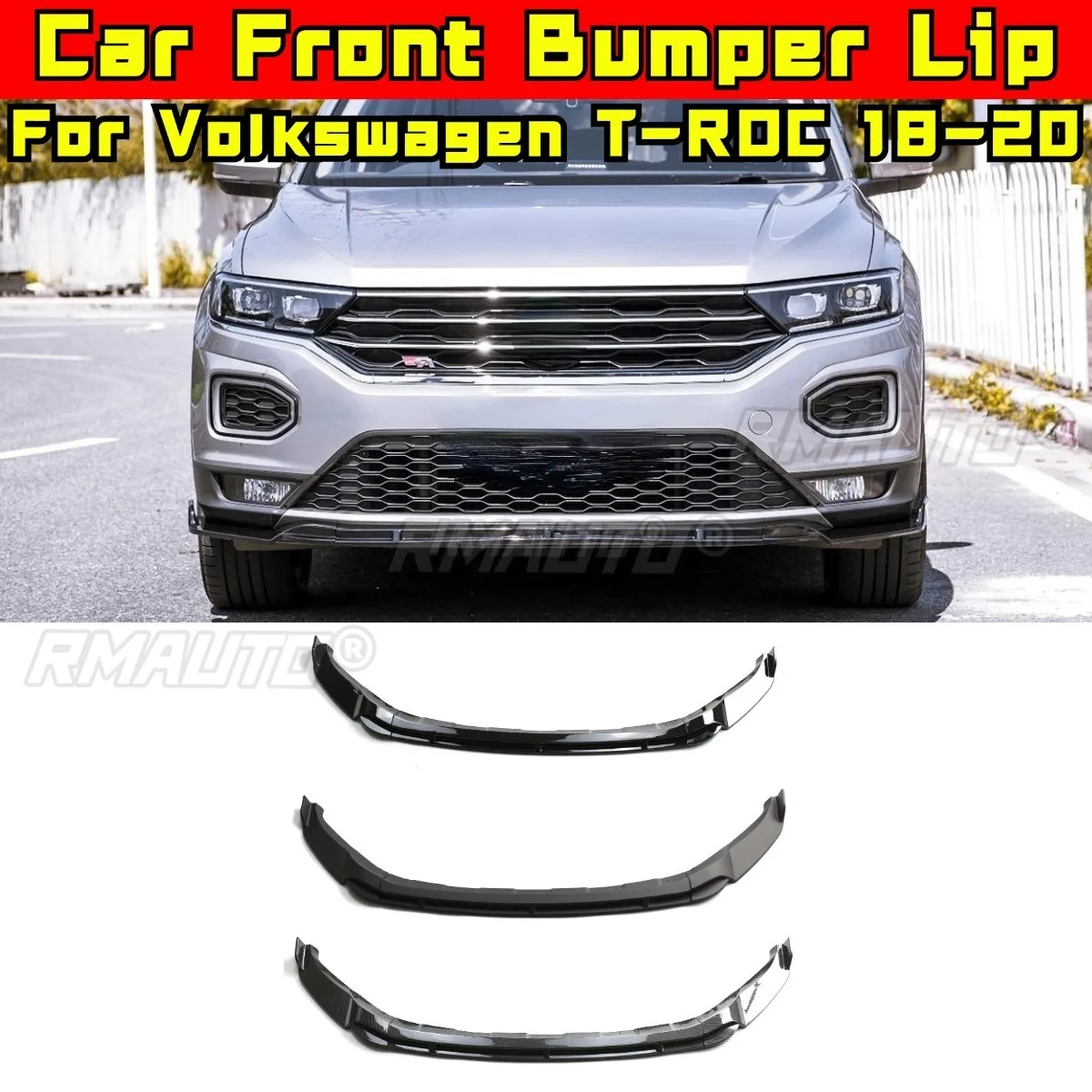 Car Front Bumper Spoiler Lip Diffuser Modification For Volkswagen T-ROC 2018-2020 Bumper Guard Protector Cover Car Accessories
