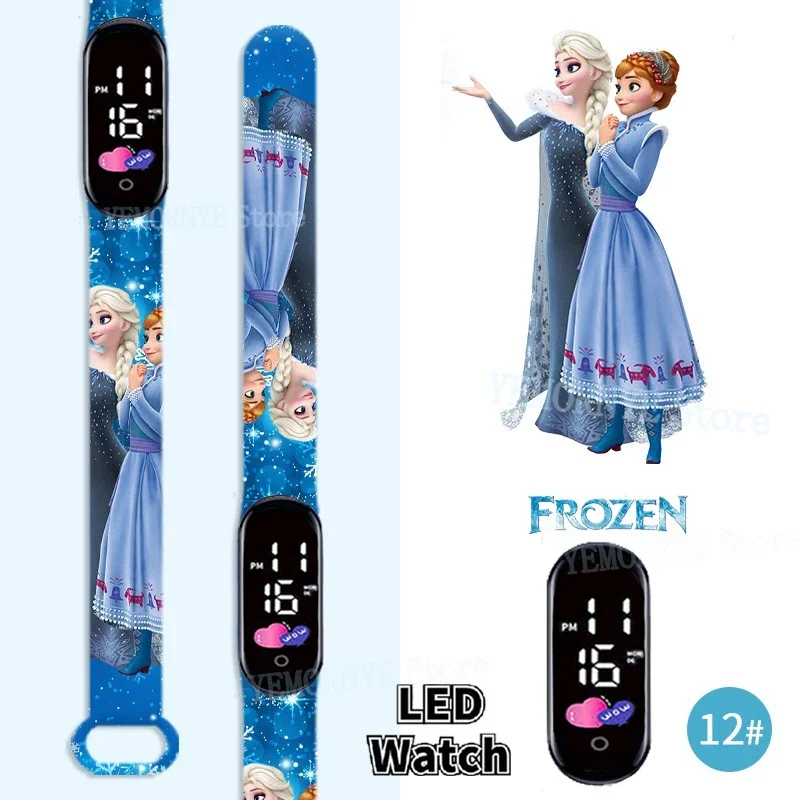 Disney-Frozen relógios digitais LED para crianças, figuras anime, relógio esportivo eletrônico impermeável, presente de aniversário