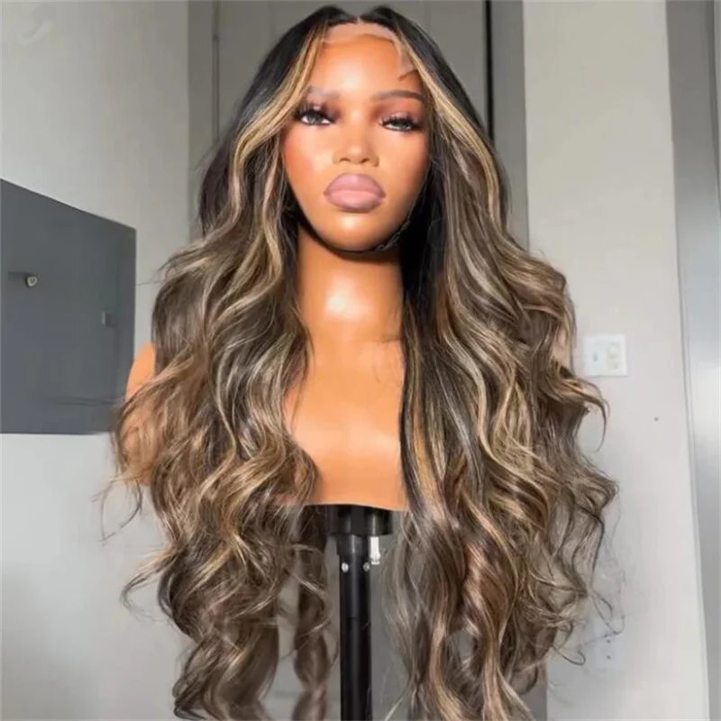 Soft Wave Highlight Brown 28inch 5x5 Silk Base Glueless Jewish Human Hair Wig With Baby Hair HD Lace European Hair Preplucked