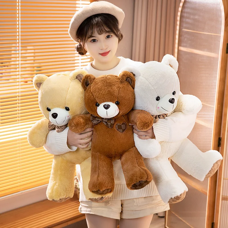 40/50/60cm Love Heart Bear Plush Toy Yellow Brown White Bow Tie Gentleman Bear Plush Doll Decorated Bedroom Sofa