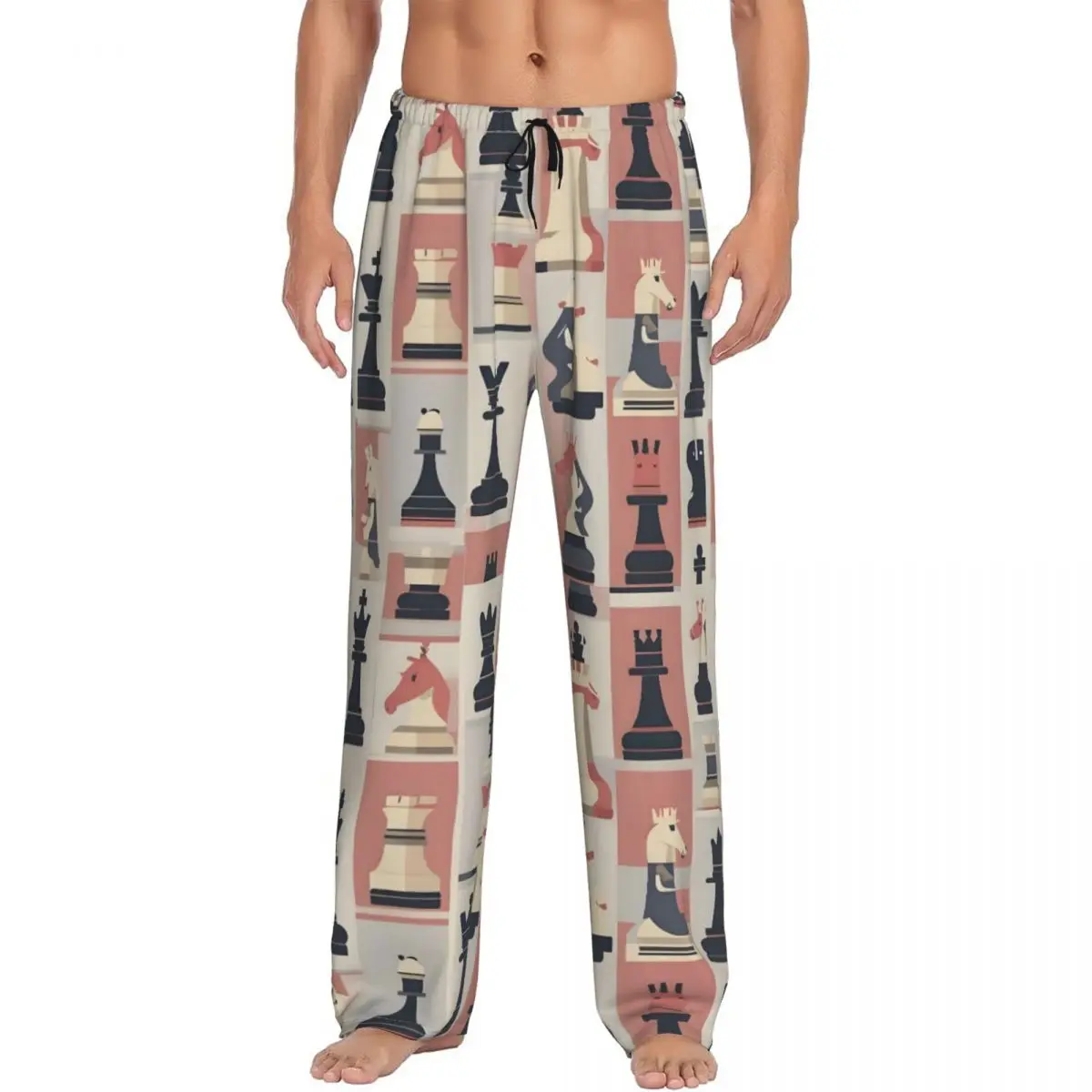 Pantalon de pyjama d'échiquier personnalisé pour hommes, vêtements de nuit de jeu d'échecs, bas de sommeil extensible avec poches
