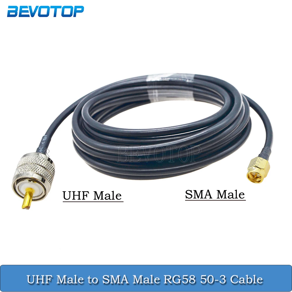 RG-58 SMA Male Straight Right Angle to PL259 UHF Male Connector RG58 50-3 Low-Loss Pigtail Jumper RF Coaxial Extension Cable