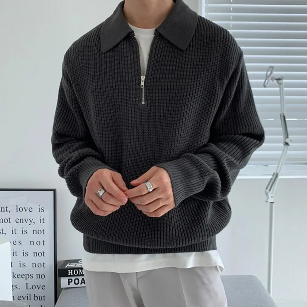 

New Winter Men's Sweater Casual Pullover Mens Warm Sweaters Man Slim Stand Collar Knitted Pullovers Male Coats Half Zip Sweater