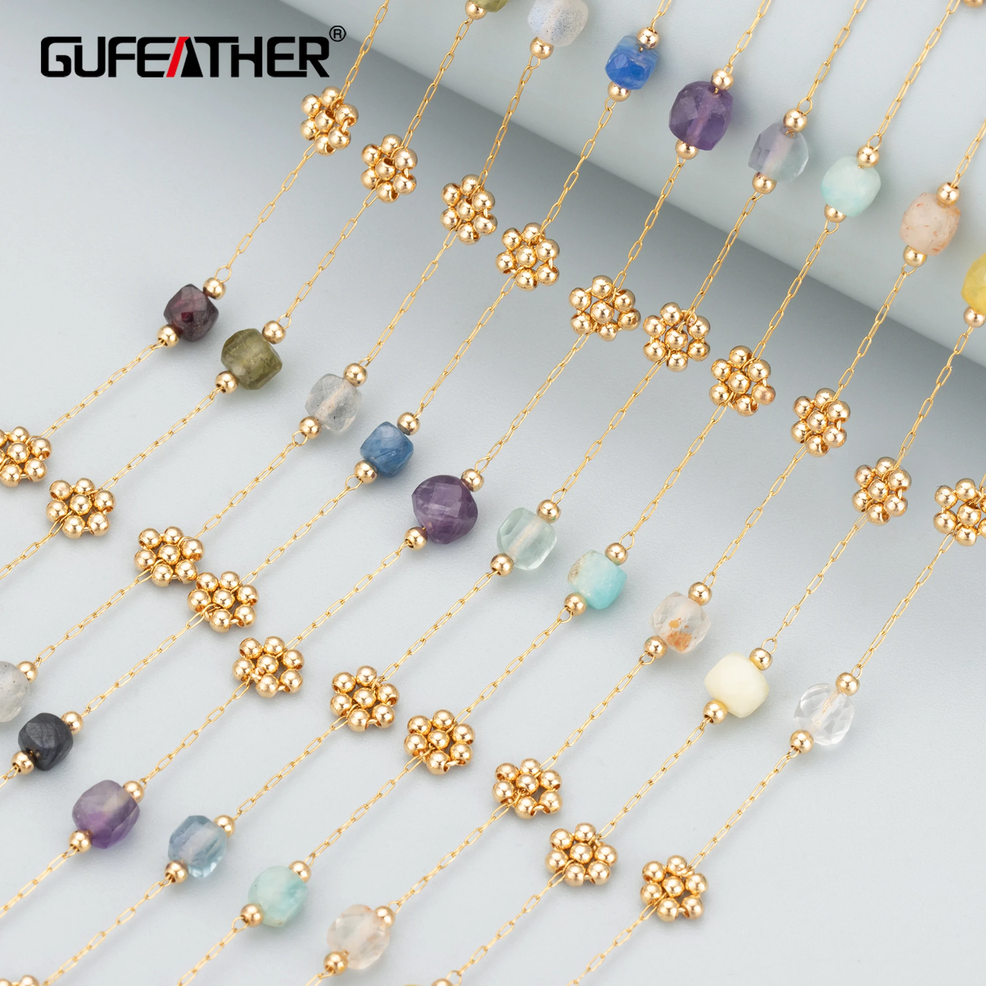 GUFEATHER C317,diy chain,stainless steel,pass REACH,nickel free,natural stone,bead,diy bracelet necklace,jewelry making,50cm/lot