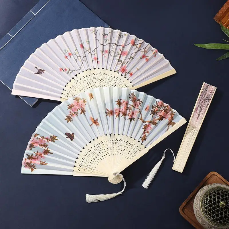 المرأة زهرة الطباعة مروحة اليد الثقافية الصينية التقليدية مروحة قابلة للطي الرقص مروحة الصينية مروحة قابلة للطي حفل زفاف ديكور #4