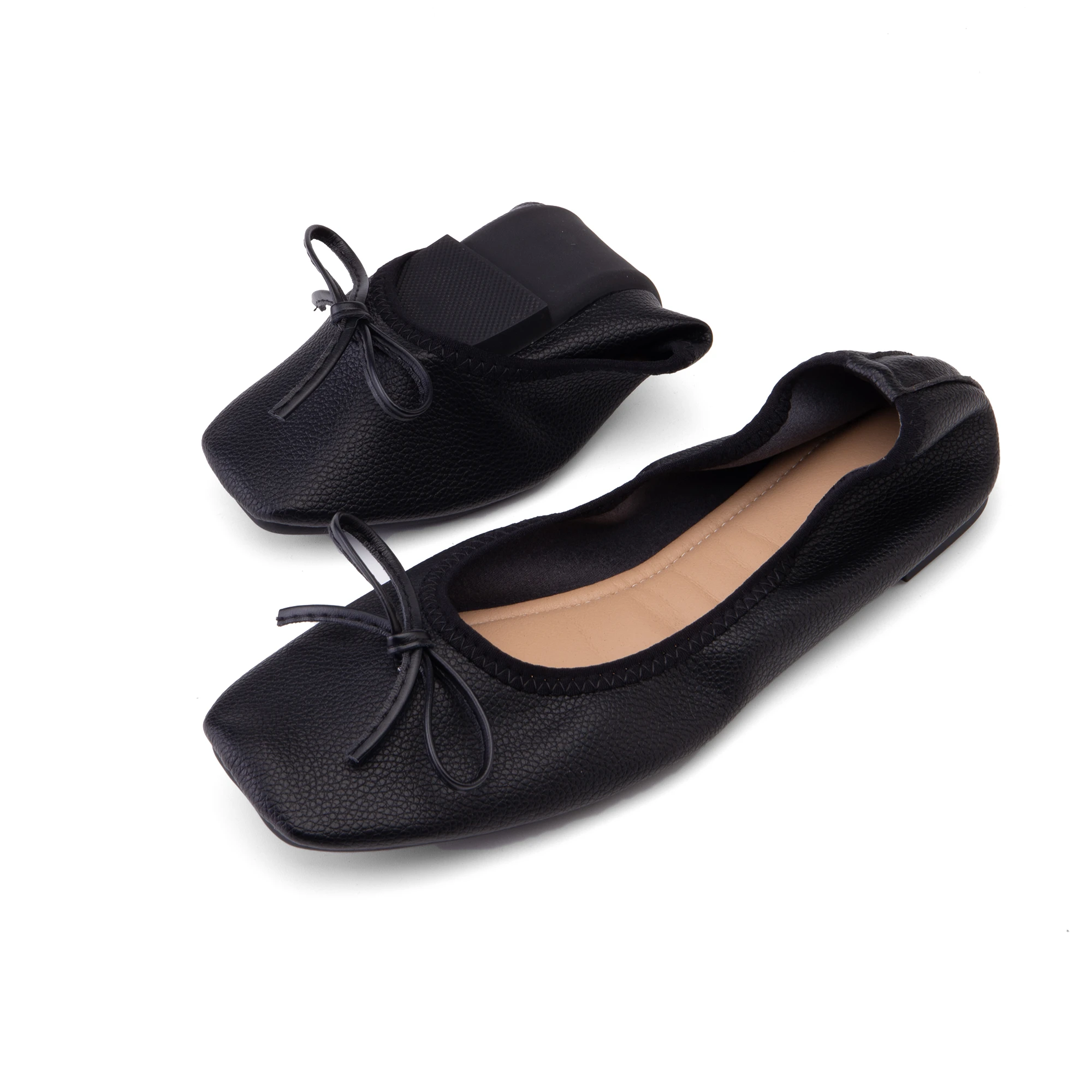 Miękkie skórzane buty damskie Casual Ballet Flats 2024 Wiosna Jesień Sznurowane kokardki Wygodne buty z kwadratowymi noskami Rozmiar 34-51