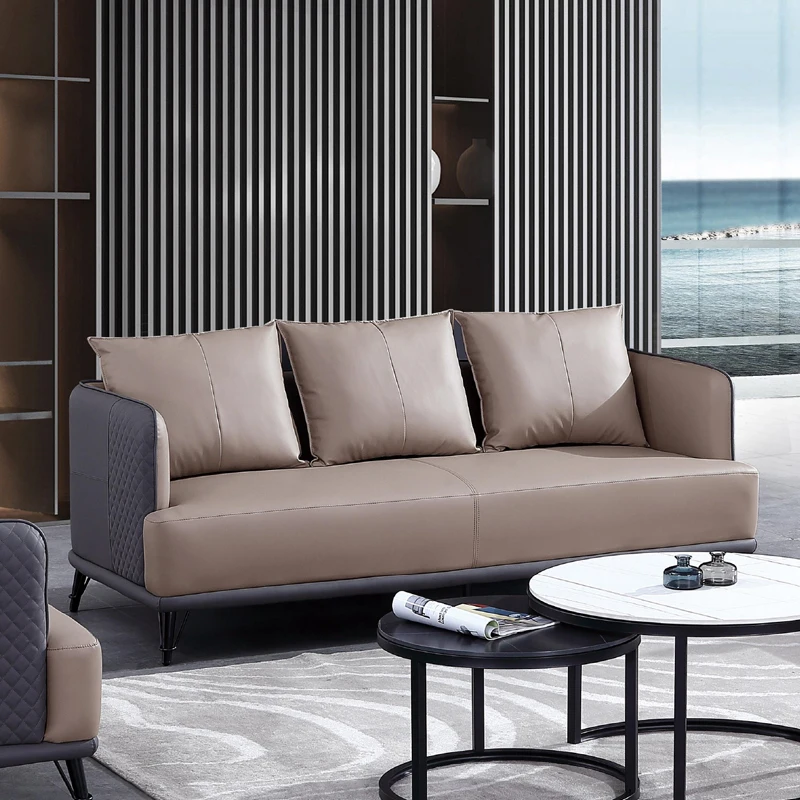 

Легкий кофейный современный минималистичный офисный диван, многофункциональная комбинация с кожаным чехлом, металлическое основание для нескольких человек