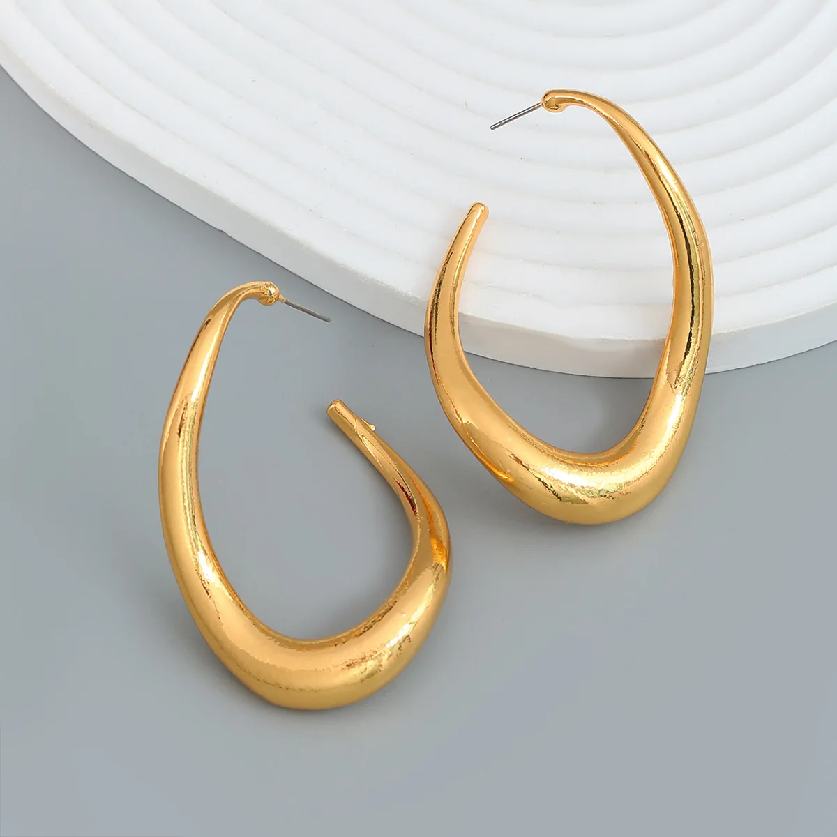 JURAN 2024 New Fashion Personality Metal Geometric Hoop Earrings for Women Holiday Party Accessories Statement Jewelry Gifts