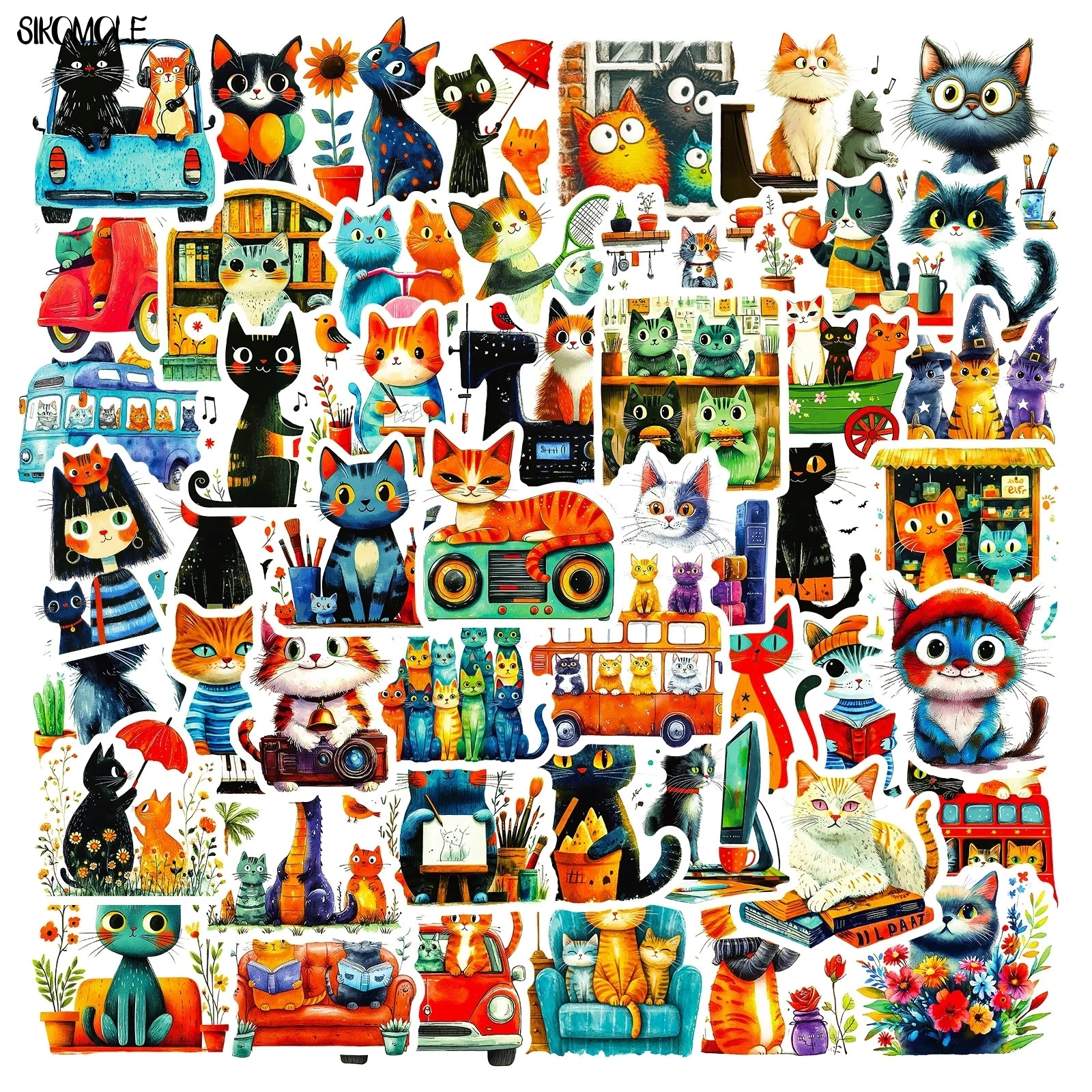 10/56 قطعة الكرتون الفني القط الكتابة على الجدران ملصقات الجمالية الحيوان DIY بها بنفسك سجل القصاصات المحمول القرطاسية حقيبة ملصق لاصق لامع ورائع لعبة أطفال
