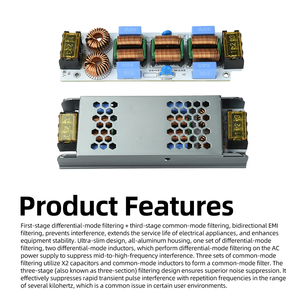 

EMI Electromagnetic Interference Power Filter AC 110-250V EMC Noise Suppressor Common Differential Mode Anti-interference Filter