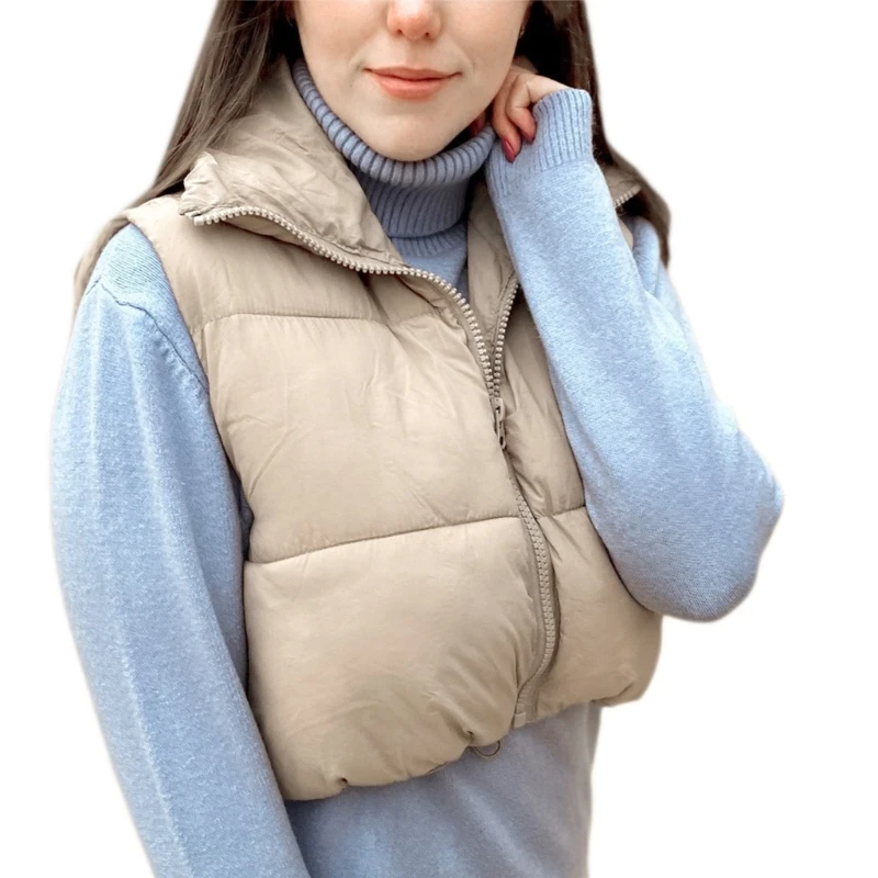 Gilet imbottito leggero da donna senza maniche, caldo, con colletto alla coreana