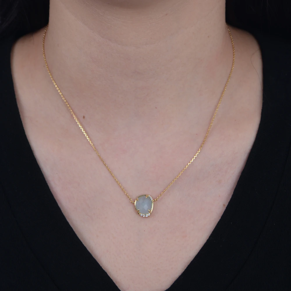 original design natural stone Aquamarine faced necklace for women fine necklace Sterling 925 silver jewelry wholesale - Image 5