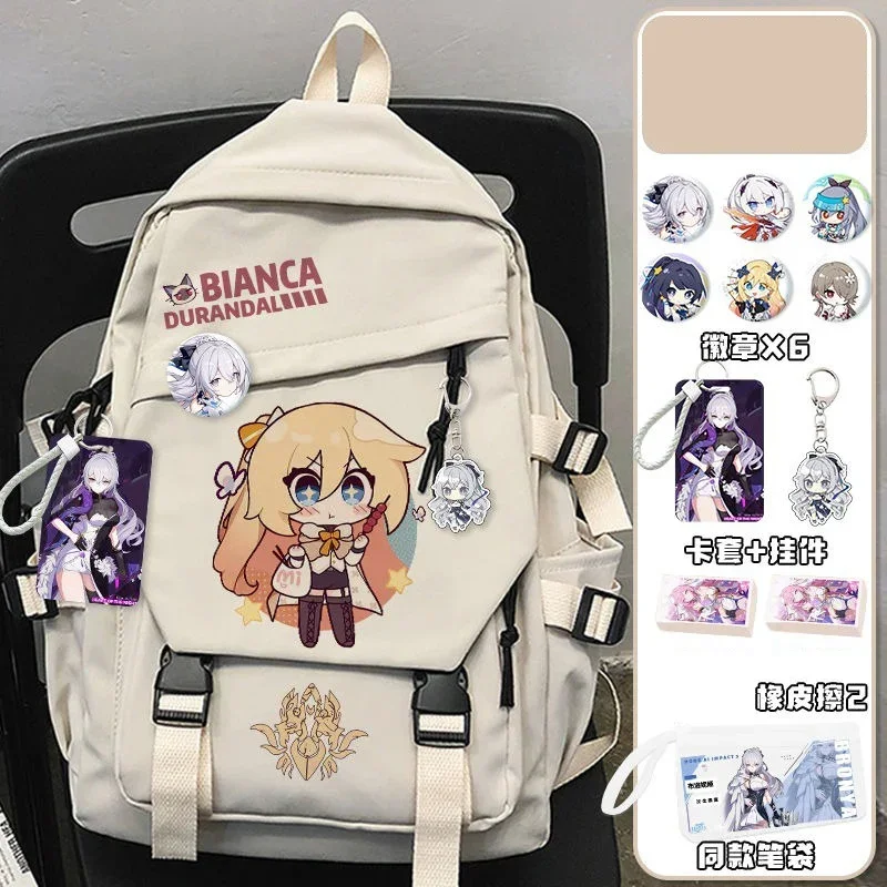 

28x13x43 см, черно-белый цвет, Honkai Impact 3rd, школьные сумки для студентов, детей и подростков, большие вместительные рюкзаки Mochilas в стиле аниме для девочек и мальчиков
