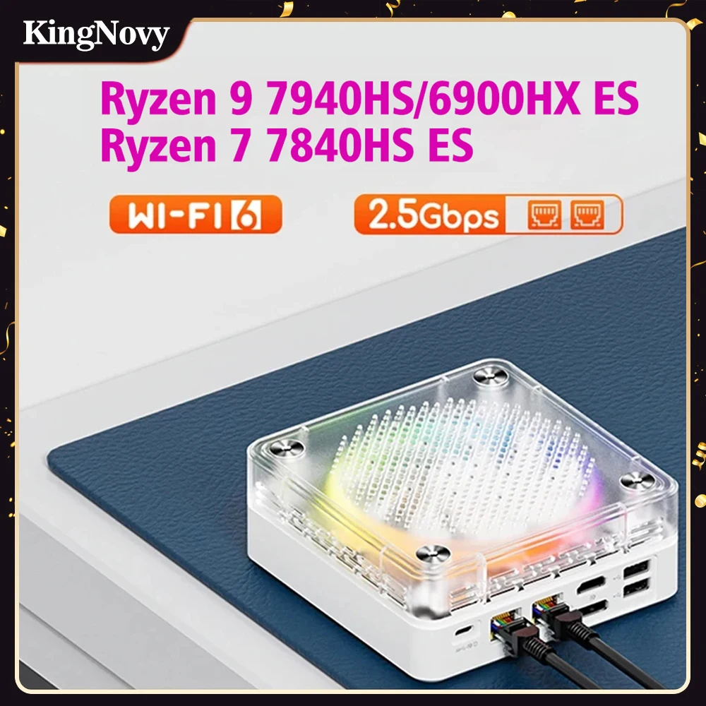 

Ice Soul Series Mini PC AMD Ryzen 9 7940HS R7 7840HS ES RGB Light DDR5 NVME SSD 2.5G Dual LAN Mini Gaming Computer PC 3x4K WiFi6