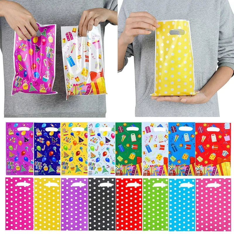 10/20pcs Printed Gift Bags Polka Dots Plastic Candy Bag Child Party Loot Bags Boy Girl Kids Birthday Party Favors Supplies Decor