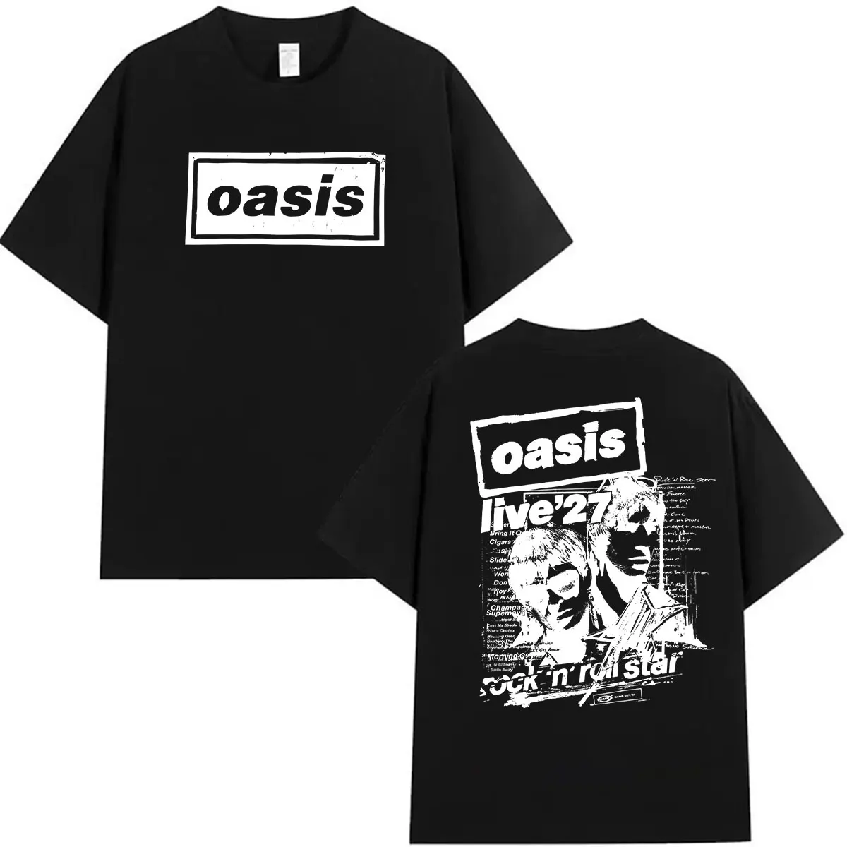 O-Oasis Band Live 2027 Tour Merch T-Shirt Herren Vintage Mode Oversized Baumwoll-T-Shirt Mann Hip Hop Punk Loose Kleidung T-Shirts – Detail 5