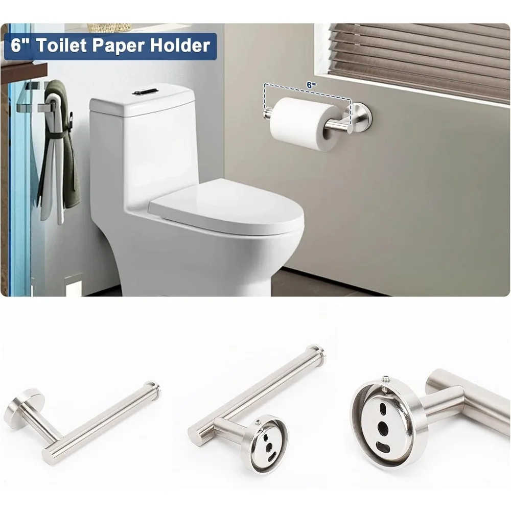 مجموعة أدوات الحمام المصنوعة من الفولاذ المقاوم للصدأ مع رف المناشف وحلقة وحامل ورق التواليت