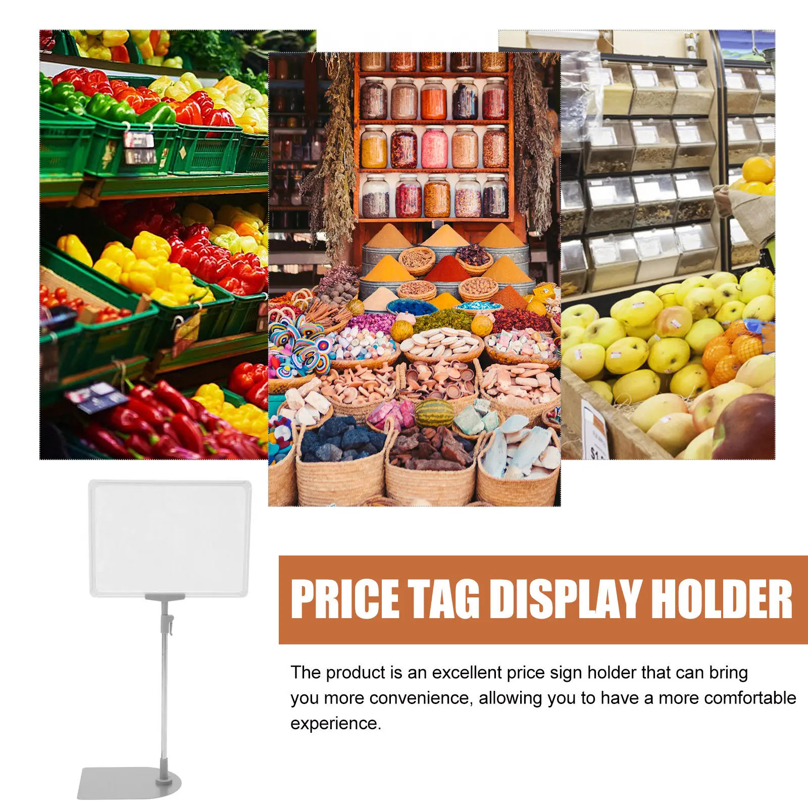 A4 Price Tag Display Holder Solid Plastic Stainless Steel Shelf Price Label Stand Erasable Multi-Function Sign Holder