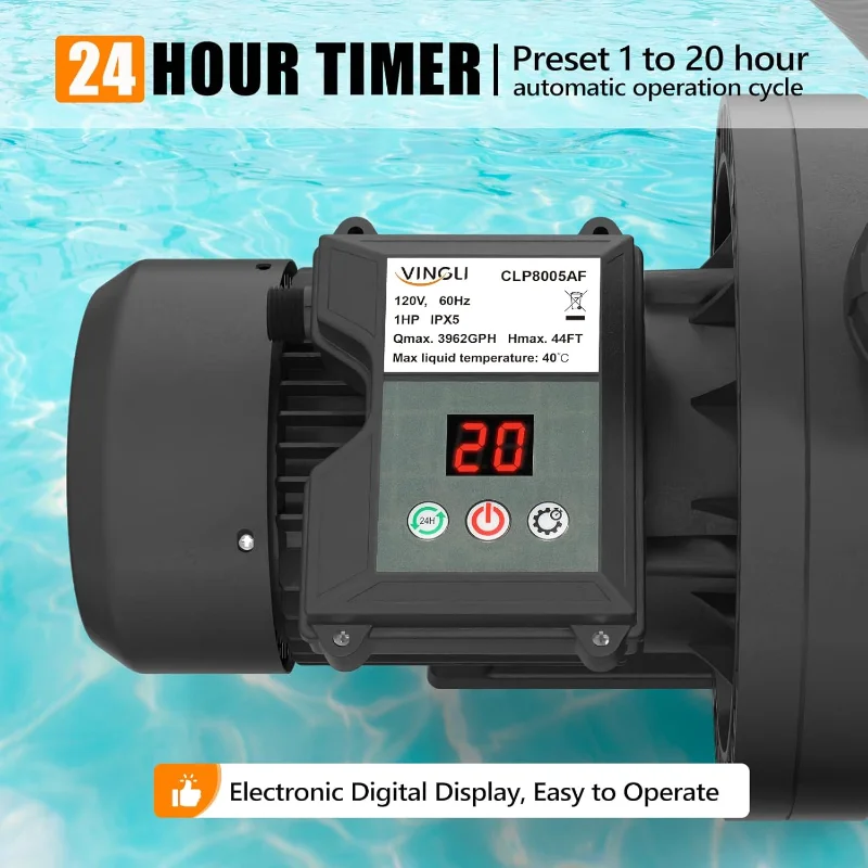 VINGLI Sand Pool Filter 19in Tank with A 1HP Pump 115V Above Ground Inground Swimming Pool Pump with Filter Basket,3962GPH