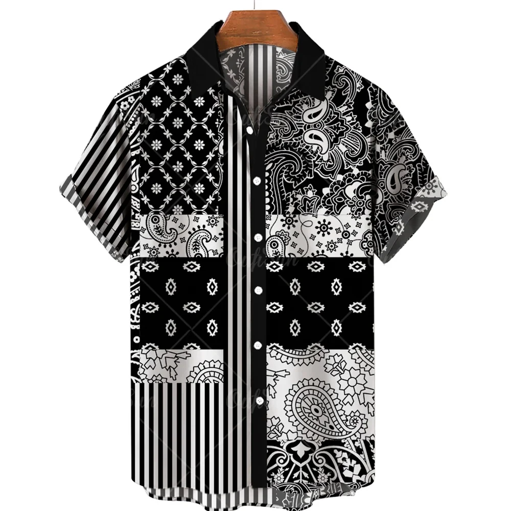 2024 Men's Clothing 3D Hawaiian Shirt Men Fashion Black Flower Oversized Printed Shirts Single-Breasted Clothing for Men Tops