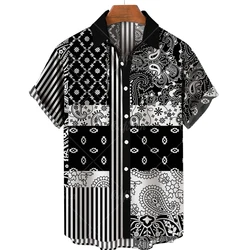 2024 Men's Clothing 3D Hawaiian Shirt Men Fashion Black Flower Oversized Printed Shirts Single-Breasted Clothing for Men Tops