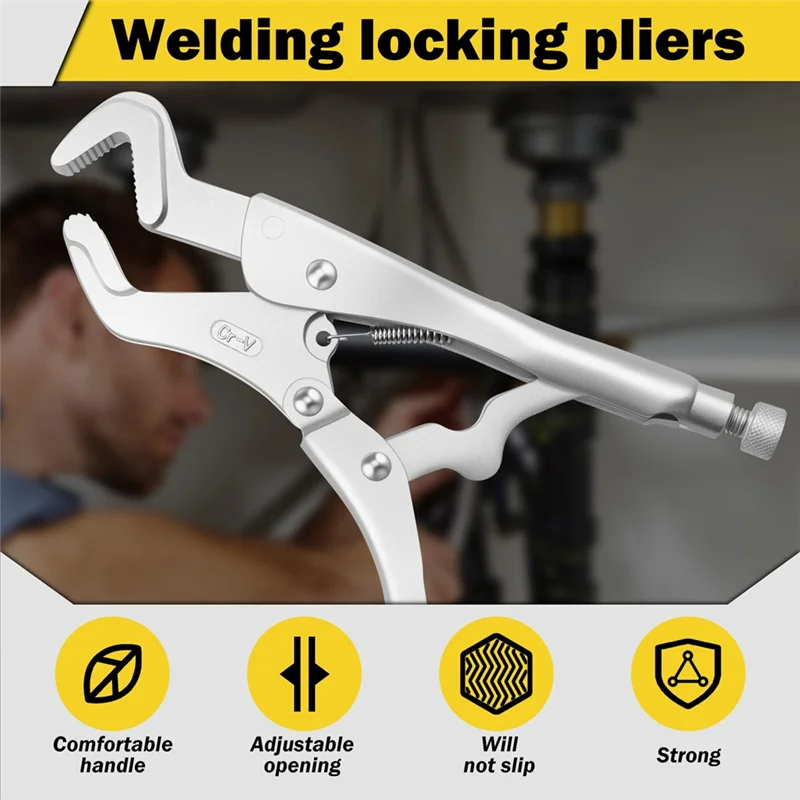 

ABKS-Vice Grips Pliers Set, Curved Jaw Locking Pliers, Adjustable Solid Pipe Clip Repair Welding Pliers, Fast Release Grips