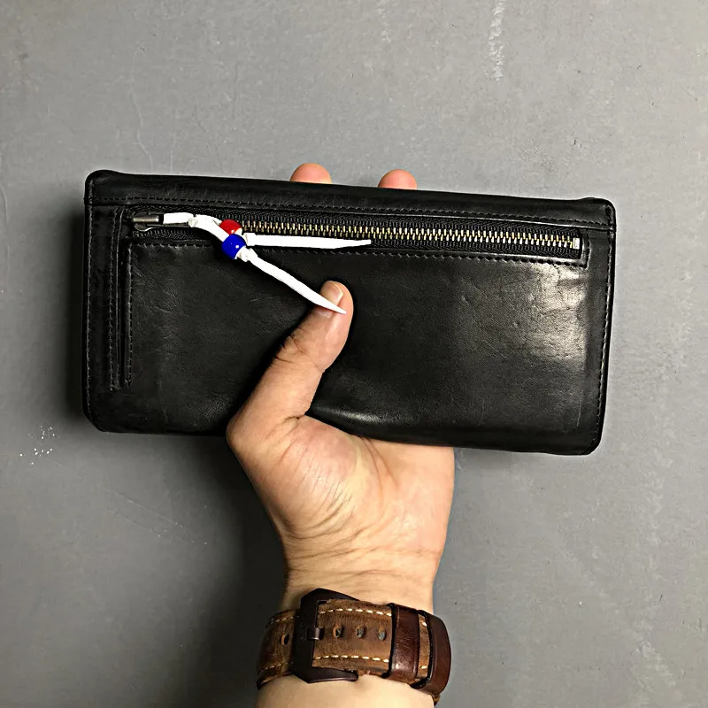 Vintage fashion high-quality genuine leather wallet men's long wallet Simple and casualladies universal cowhide black clutch