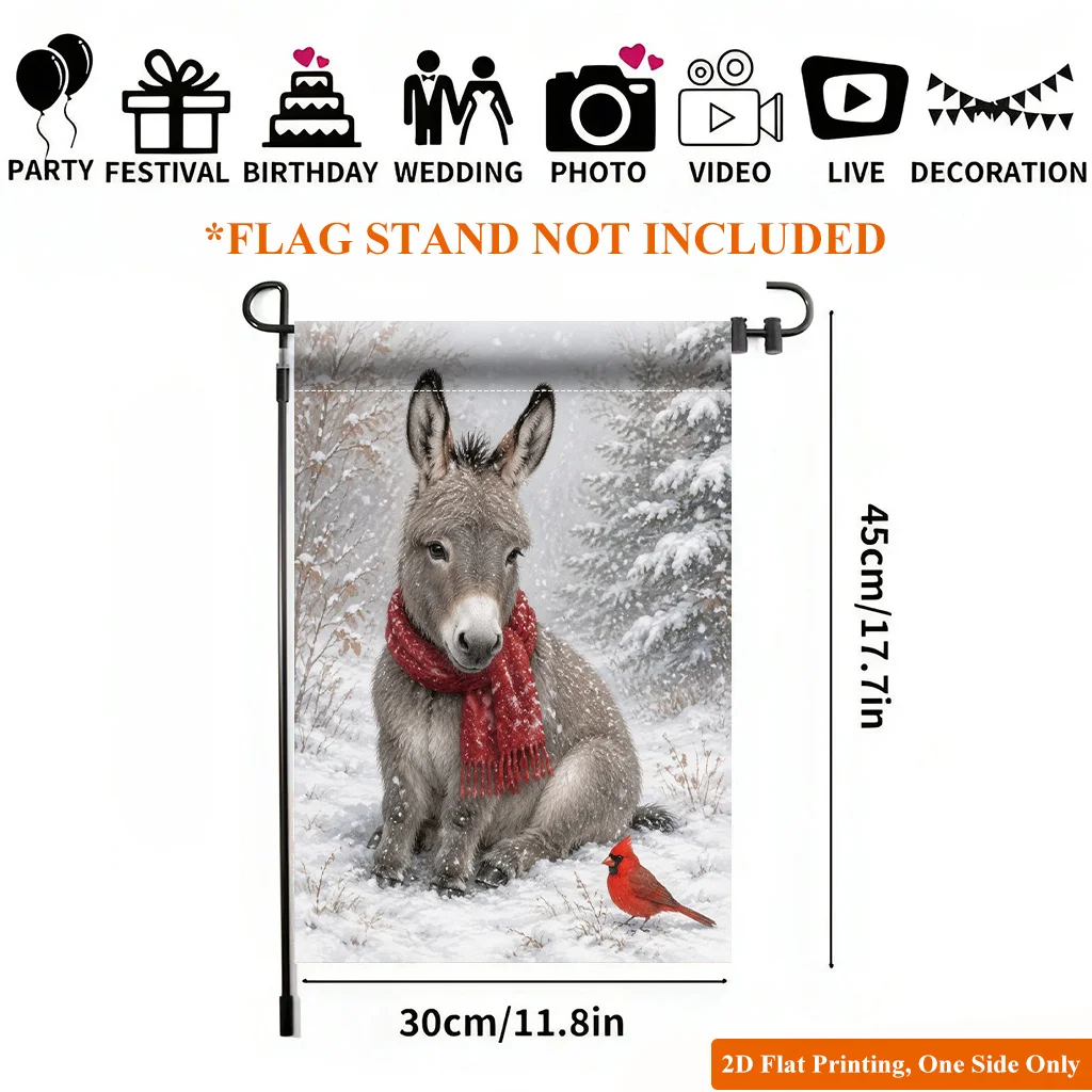 2D Flat - 2D Flat Print Garden Flag 1 Pack, Christmas Donkey Garden Flag in Snow Yard, Single Side Print, Durable Polyester Outdoor Holiday Decor, for Families, 11.8X17.7 Inches, Without Flagpole