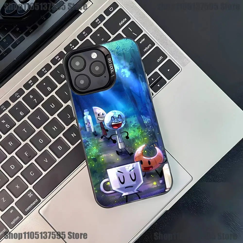 حافظة هاتف Bfdi Battle For Dream Island لهاتف iPhone 17,16,15,14,13,12,11,Pro,XS,Max,Plus,Mini,SE4,E غطاء أسود غير لامع مقاوم للصدمات