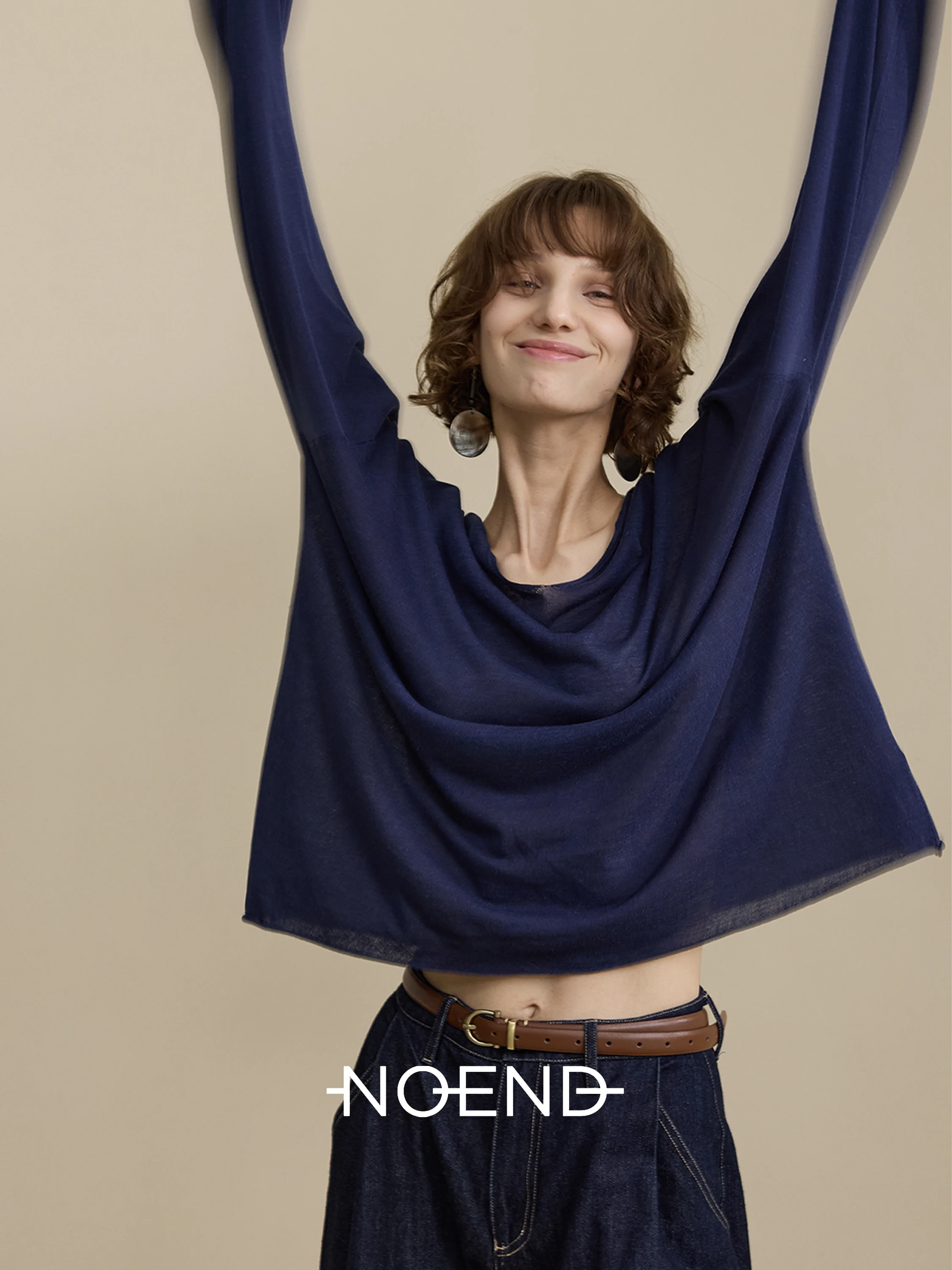 

NOEND 25AW Women's Slimming Linen Long Sve V-Ne Loose Top Comfortable Breathable Moisture ng Pure Color T-irt