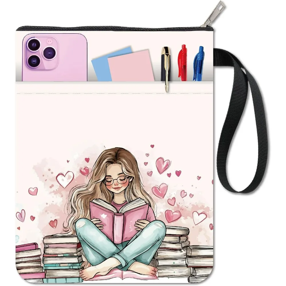 Reading Book Protector Waterproof Book Pouch Cloth Washable Heart Notebook Paperback Sleeve Cover Bag with Zipper