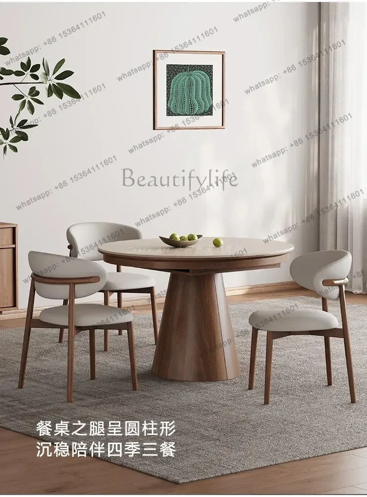 Travertine rock slab multi-functional dining table invisible foldable dining table light luxury small apartment retractab