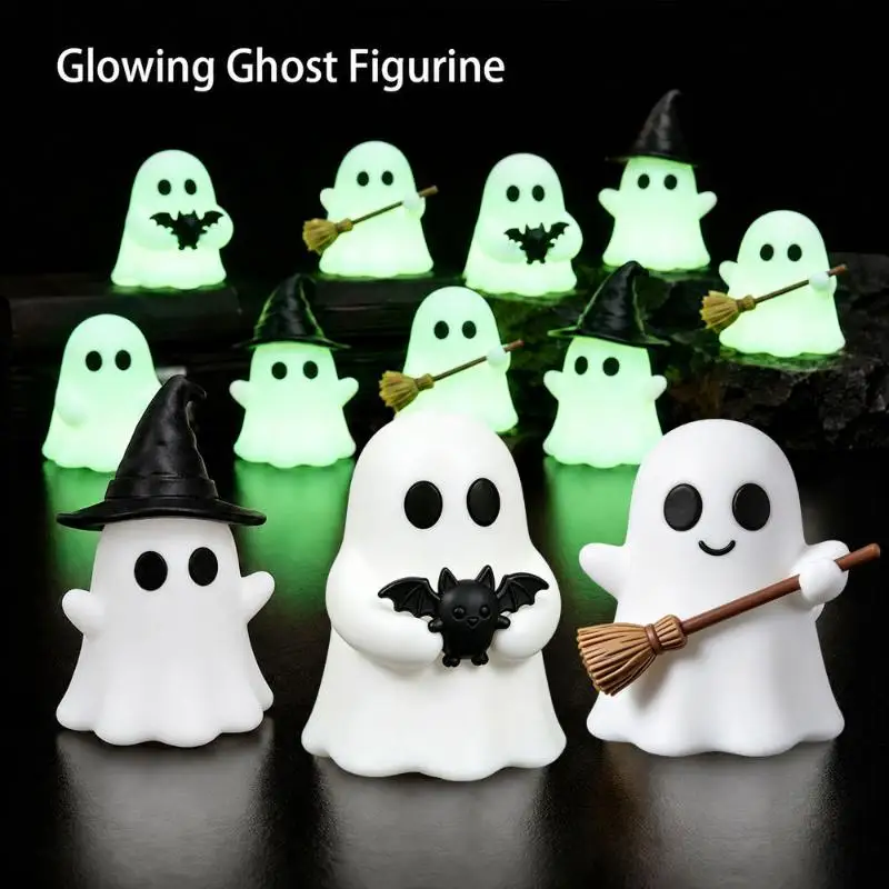 Halloween Luminous Mini Ghost Statue Soft Glow In Dark: 1/3Pcs Cute Spooky Table Baking Topper Holiday