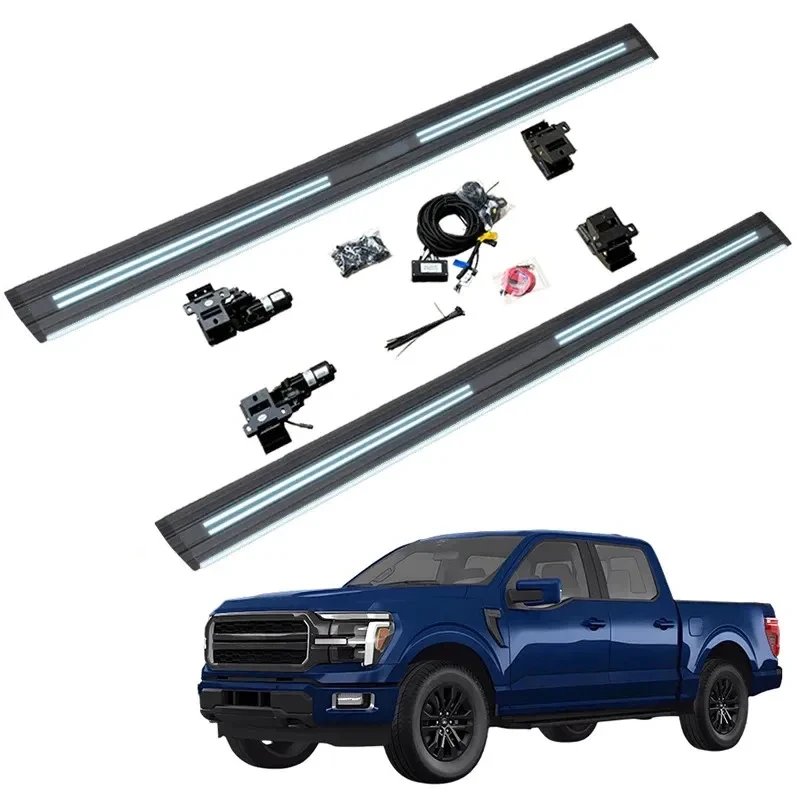 High Quality Waterproof Automatic Side Steps with Dual Lights Fit F150 F250 F350 2021-2025