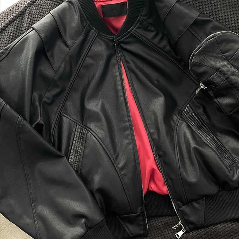 

Американский лоскутный красный внутренний бомбер, бейсбольное пальто, мужская осенне-зимняя куртка-пилот из искусственной кожи, верхняя одежда с защитой от ветра