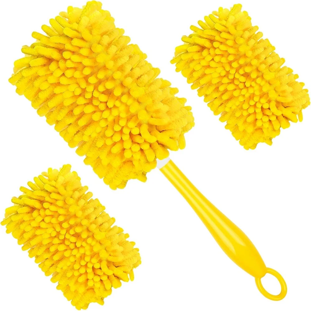 2/4PCS Microfiber Dust Cleaning Set Reusable Duster Refills with Swiffer Duster Handle Microfiber Ceiling Fan Duster Pads