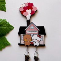 Wall Key Holder Panda Bubu And Dudu Acrylic Keychain Hanger Cartoon Backpack Charm Key Ring Pendant Accessory Couple Gift