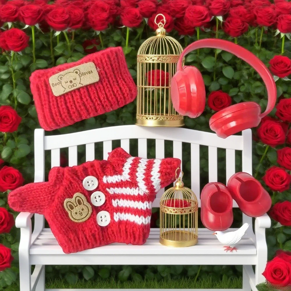 

For 15-17cm Labubu Doll Accessories Outfit Clothes Bear Label Hat Love Sweater Set Cute Decoration Little Clothes Toy Collectors