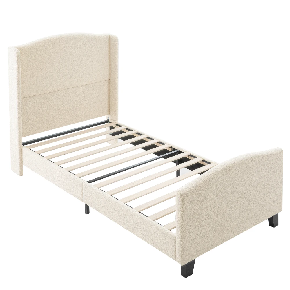 

Twin Size Bed Frame with 49.21"High Back Upholstered Headboard and 27.17" High Footboard,Teddy Velvet,12 Slat Support,