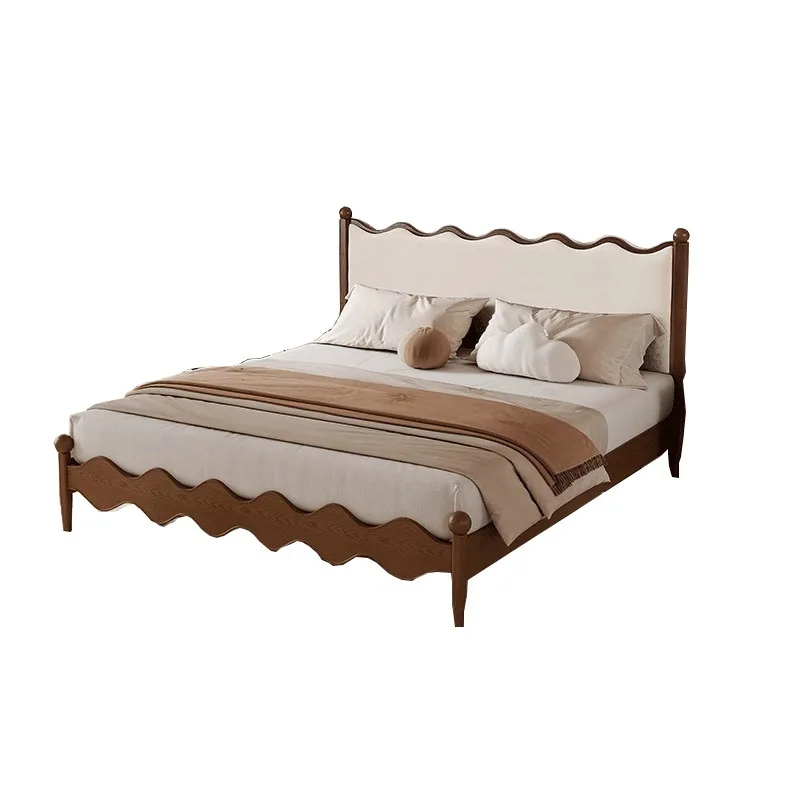

Danfansi French cream style retro bed, medium and ancient style big bed small apartment, full double Nordic ash wood solid w