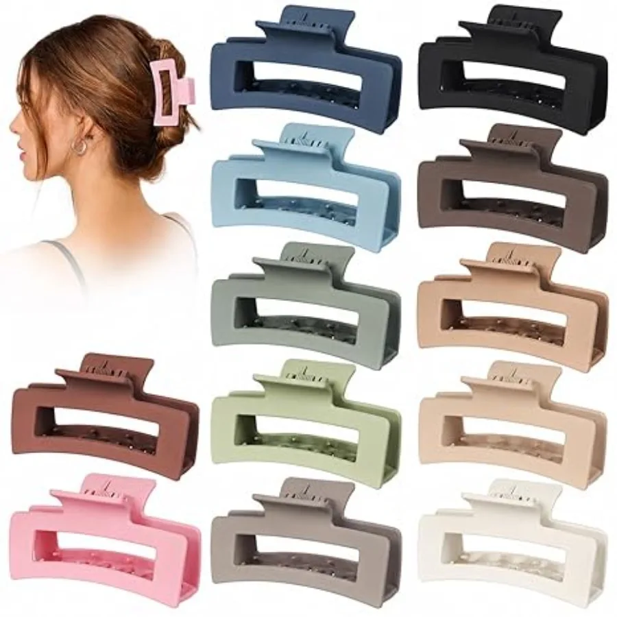 

12 Pack Medium Hair Claw Clips for Women 3.5" Strong Hold Non-Slip Claw Clips for Thick Thin Hair, Multicolor