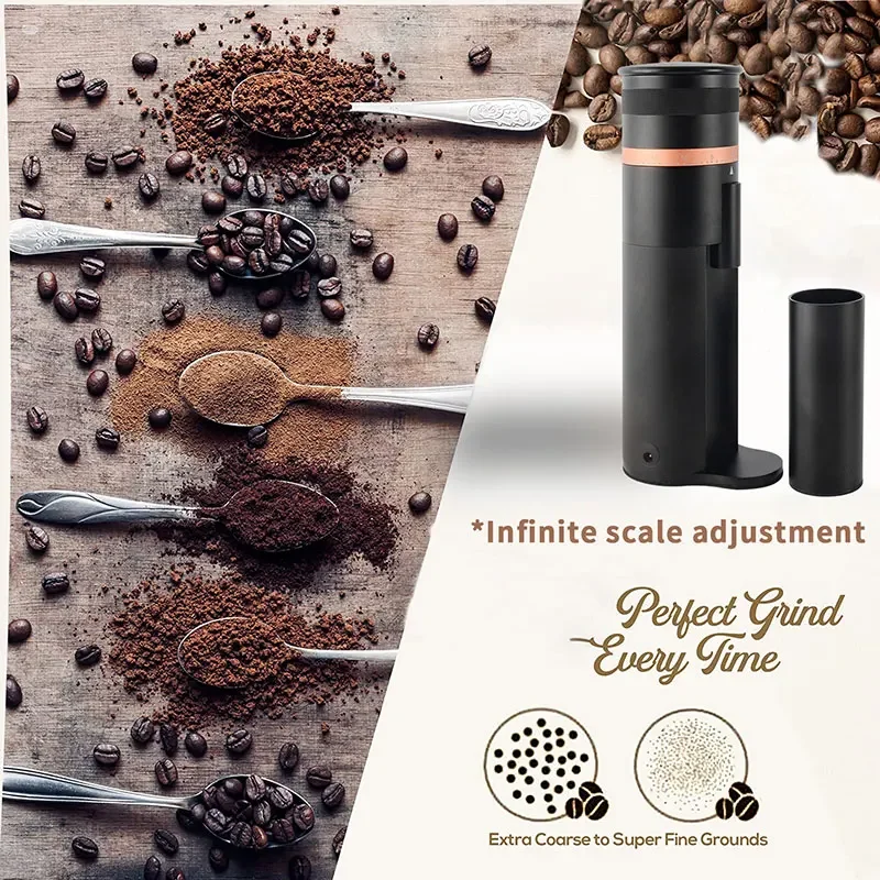 48mm New Adjustable Dial Burrs Grinders 420 Stainless Steel 7 Cores Conical Burr DC Mini Portable Electric Coffee Grinder