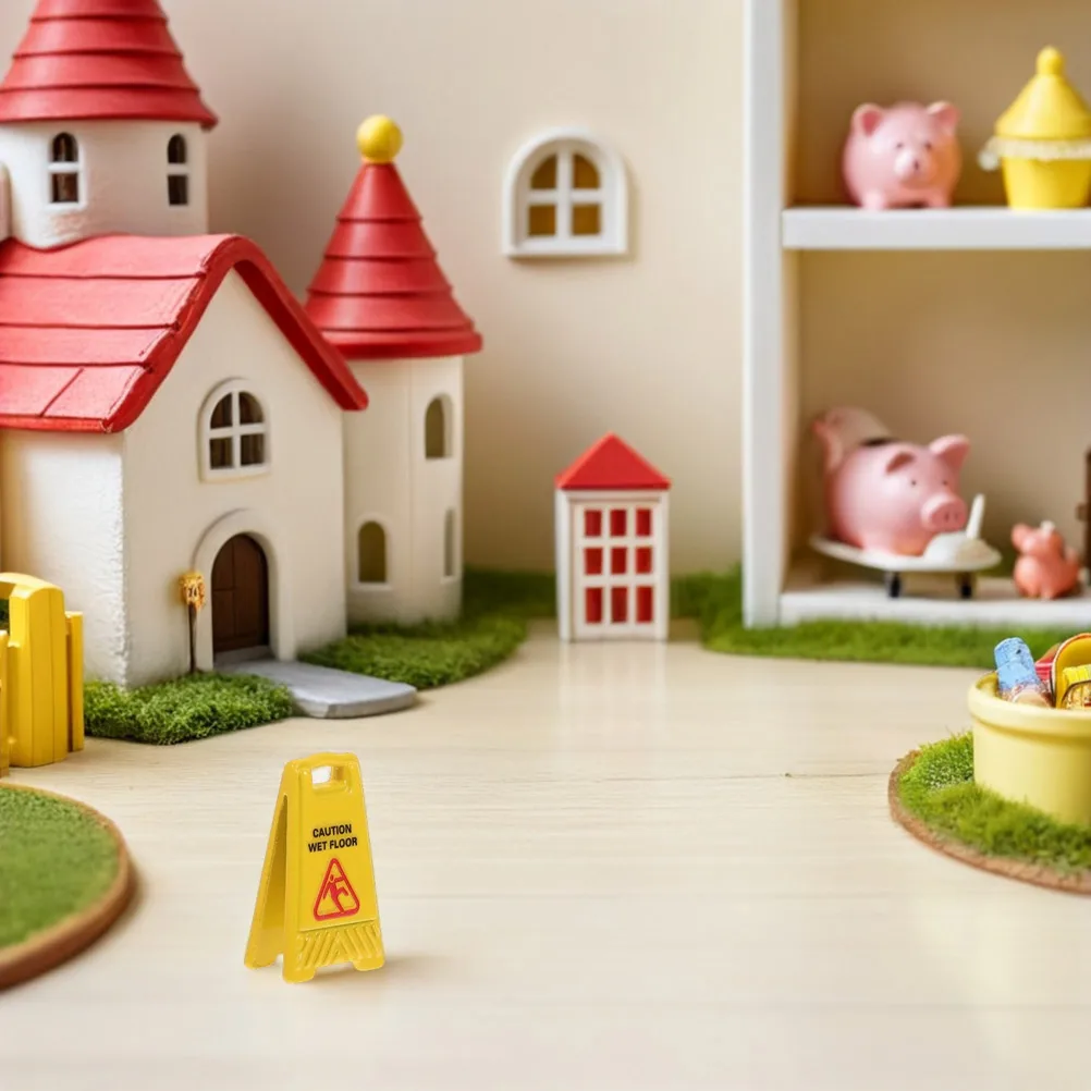 

6Pcs Miniature Floor Warning Caution Signs Realistic Alloy Small Warning Signs for Dollhouse Safety Decor Educational Role Play