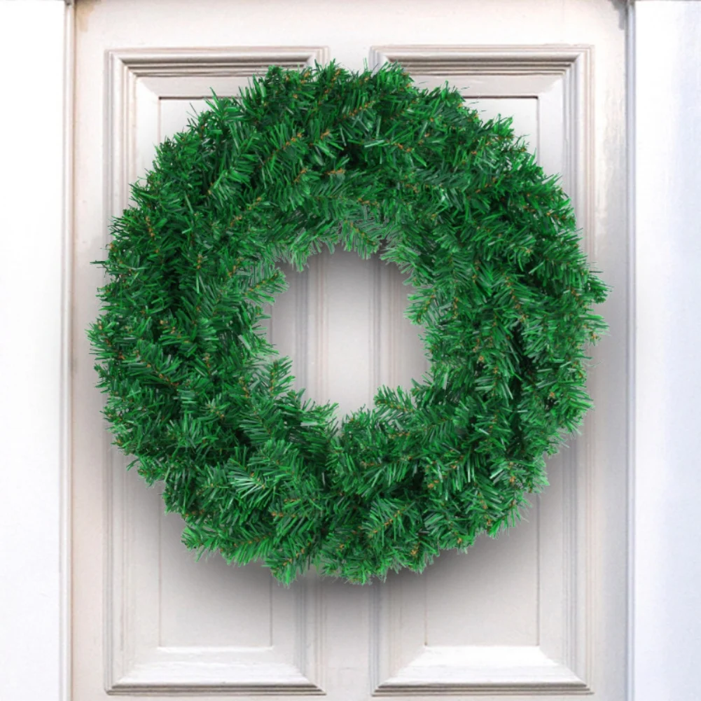 30/40cm Artificial Christmas Pine Needle Wreath Plastic Faux Evergreen Holiday Decor for Front Door DIY Christmas Decorations